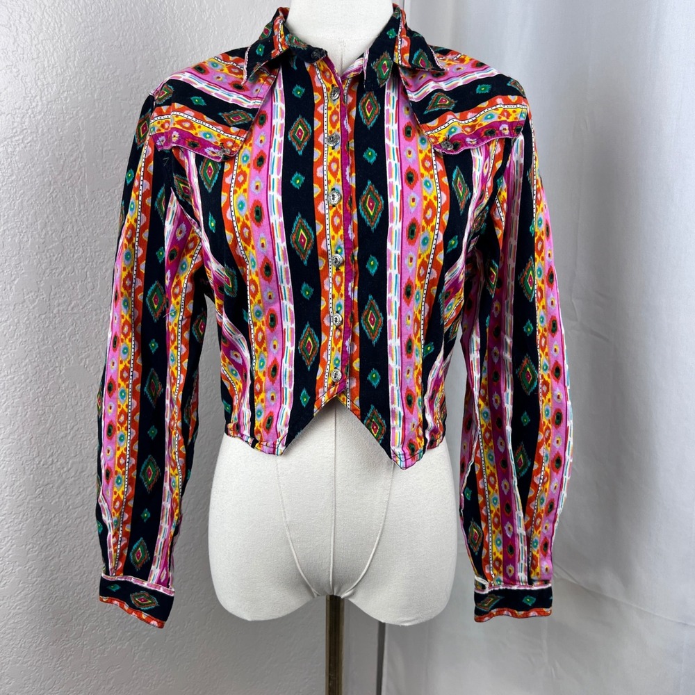 Rodeo Western Wear Button Down Crop Top Womens M Cotton Southwest Aztec Y2K